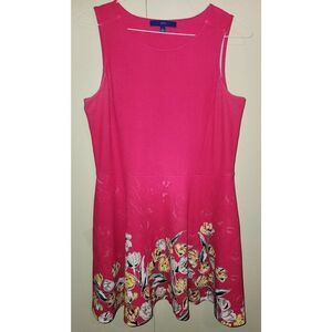 Apt 9 pretty hot pink floral summer circle skirt tank dress, petite